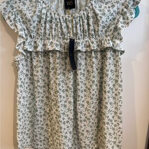 W5 White and Green Floral Blouse